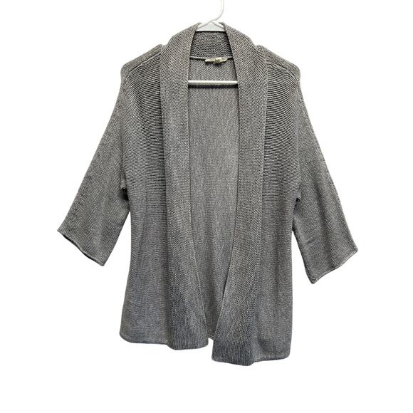 Eileen Fisher 100% Cotton Open Front Cardigan Light Gray Knit Sweater M - Picture 1 of 8